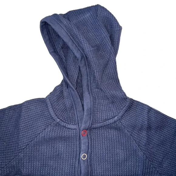 Open Edit Thermal Knit Snap Up Cotton Hoodie in Navy Charcoal NEW Infant - Picture 3 of 7